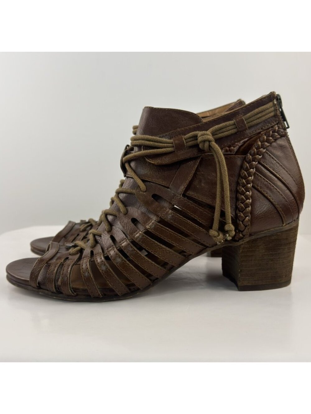Not Rated Gladiator Sandal Booties Womens Sz 9.5 Brown Zip Cutout Lace Open Toe